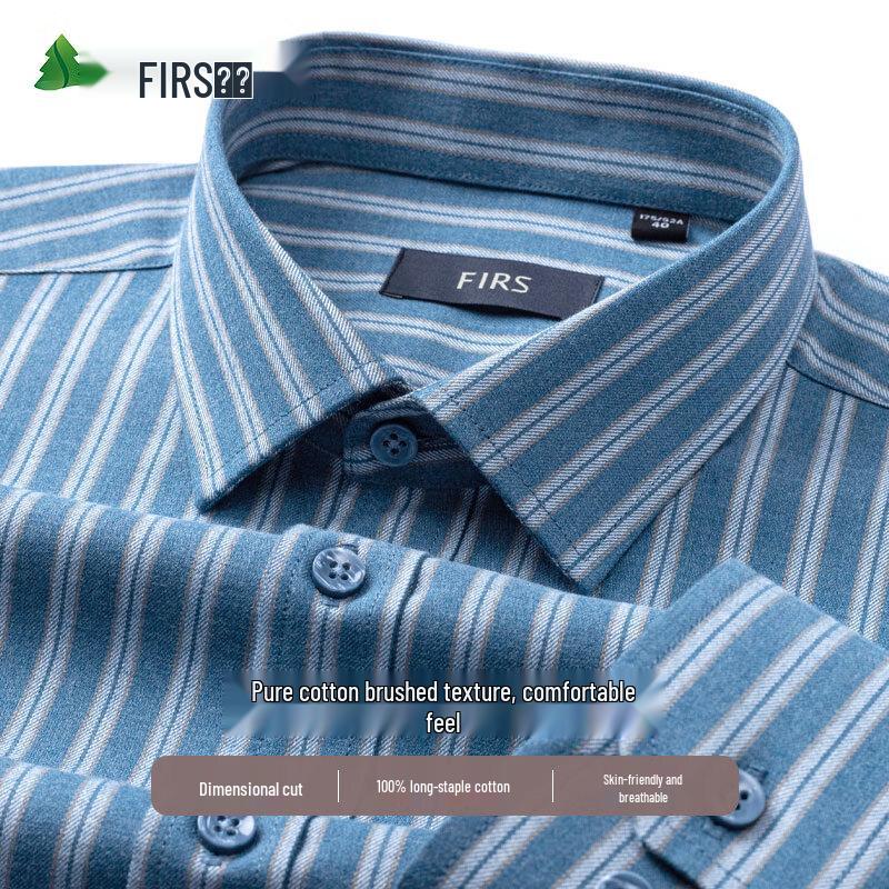 FIRS Men's Pure Cotton Brushed Plaid Long-Sleeve Shirt