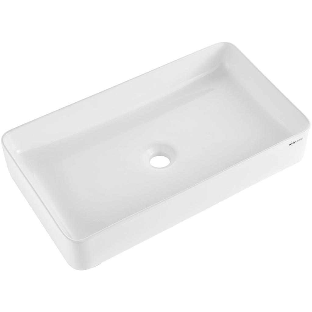 VEVOR Rectangle Vessel Sink, 24" x 13.8" Bathroom Vessel Sink Countertop, White Ceramic Bathroom Sinks Above Counter, Modern Style