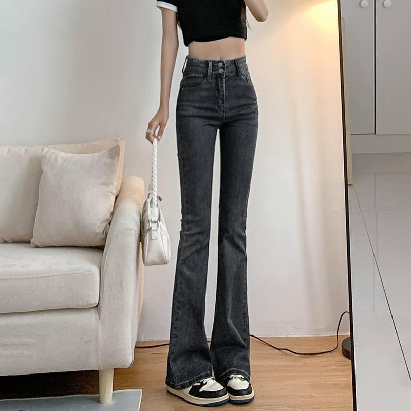 High Waist Flared Denim Jeans Women Slim Fit Retro Style Stretch Cotton Pant