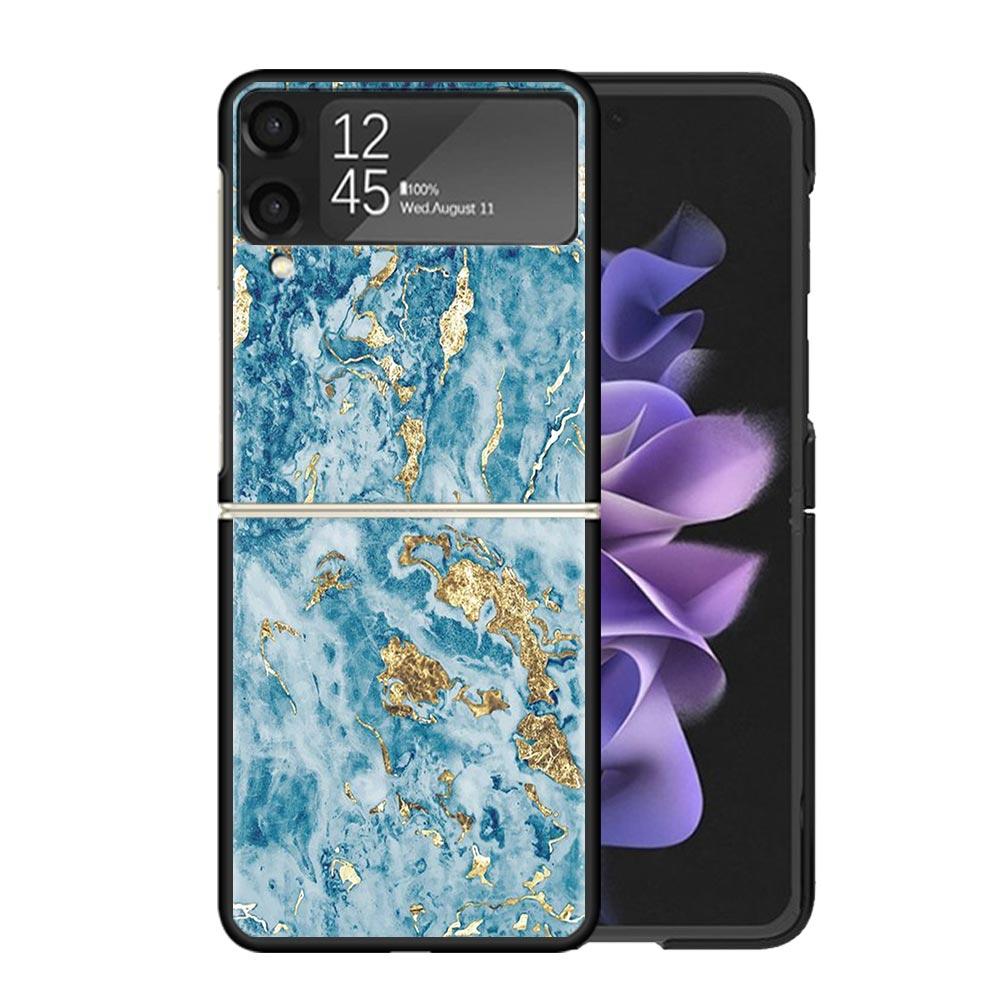 Fashion Gold Pink Geometric Marble Clear Phone Case For Samsung Z Flip 7 6 5 4 3 Galaxy ZFlip7 ZFlip6 ZFlip5 ZFlip4 ZFlip3 5G Pr