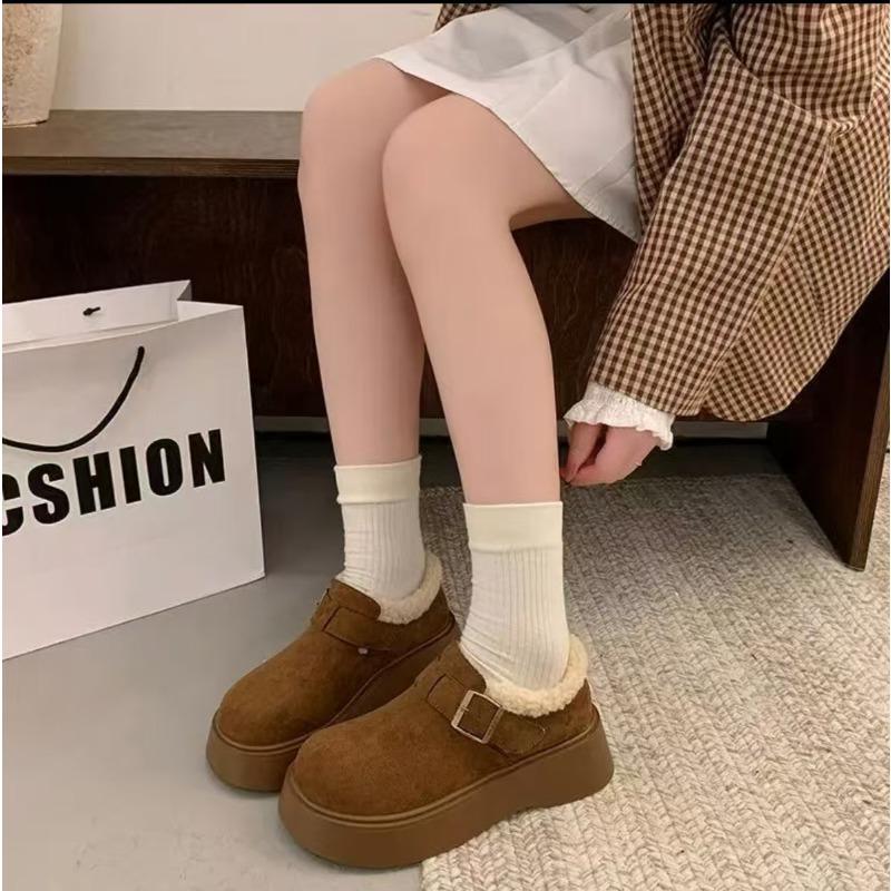 Ghete de zăpadă cu talpă groasă și gleznă joasă pentru femei, noi de iarnă, cu un singur pedalier, pluș pufos, îngroșate, călduroase, pantofi de bumbac