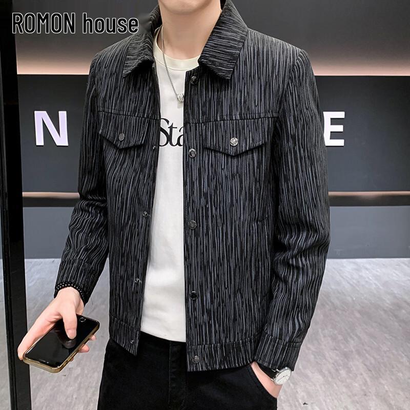 ROMON Men's Striped Lapel Casual Jacket