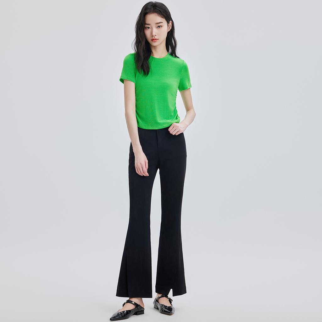 Acetic acid casual slim fit short sleeved T-shirt for women's summer design sense, niche thin style, age reducing versatile round neck top