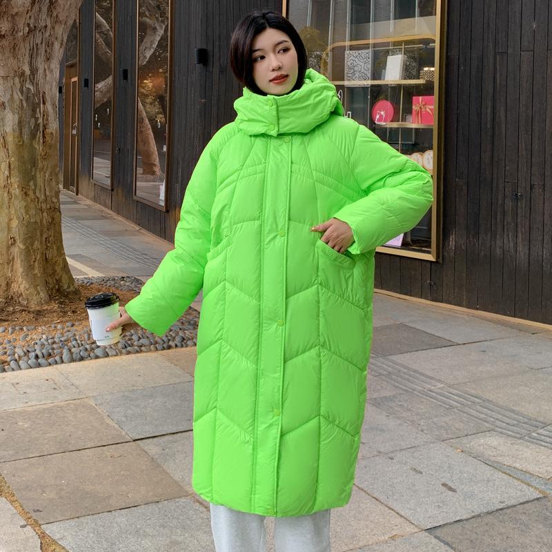 Winter Down Jacket Women's Medium-length Knee-length Thickened Hooded Large Pockets Down Jacket