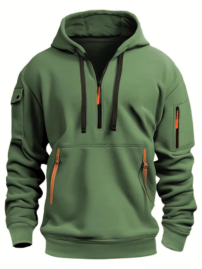 Men's European Size Casual Sport Hoodie with Zippered Arm Pocket - Autumn/Winter