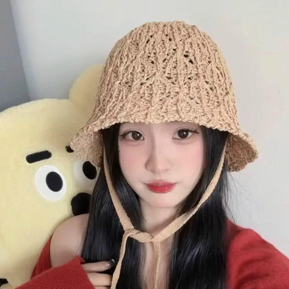 New Weaving Cap Summer Bucket Hat Korean Basin Cap  Beach