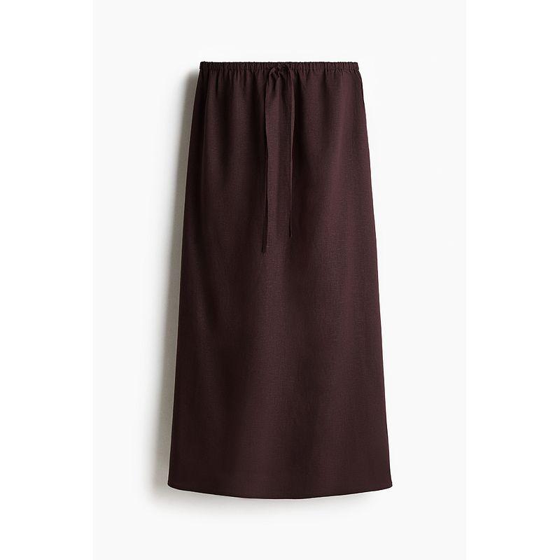 

HM Skirt 2025 Summer New Arrival Women s Linen Blended Skirt 1285138 Dark brown 165/80(M)