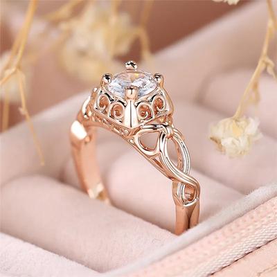 White Round Zircon Engagement Ring for Women Rose Gold Color Wedding Jewelry for Women