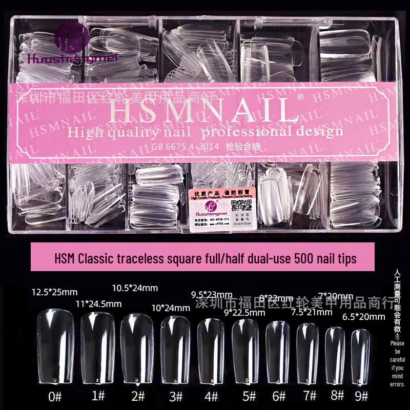 HSM Classic Manicure Ultra-Thin Square False Nail Tips, Full/Half, Seamless with Taiwan Glue, 500 Pieces