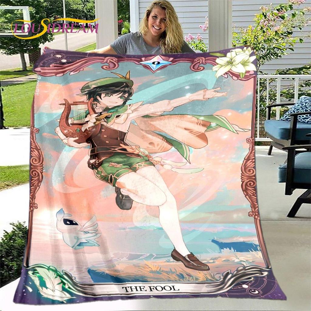 Gra animowana 3D Genshin Impact koc, koc flanelowy rzut koc, miękki ciepły koc do salonu łóżka do sypialni Sofa prezent