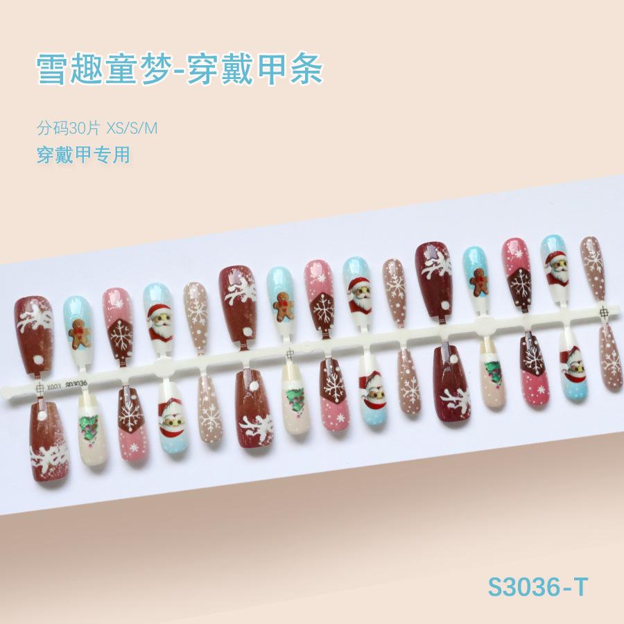 Winter Sweet Cartoon Christmas Wearing Nails Snowflake Santa Claus Nail Art Fake Nail Patch Christmas Collection