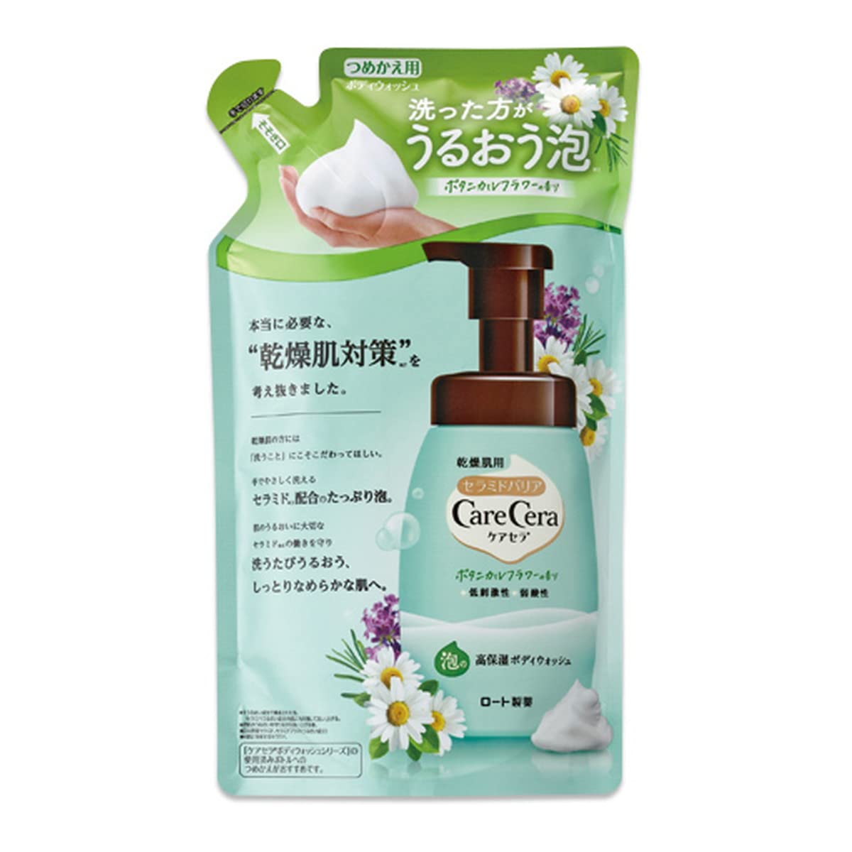 CareCera Foaming High-Moisturizing Body Wash, Botanical Flower Scent, Refill Pack 385mL x 3-Pack