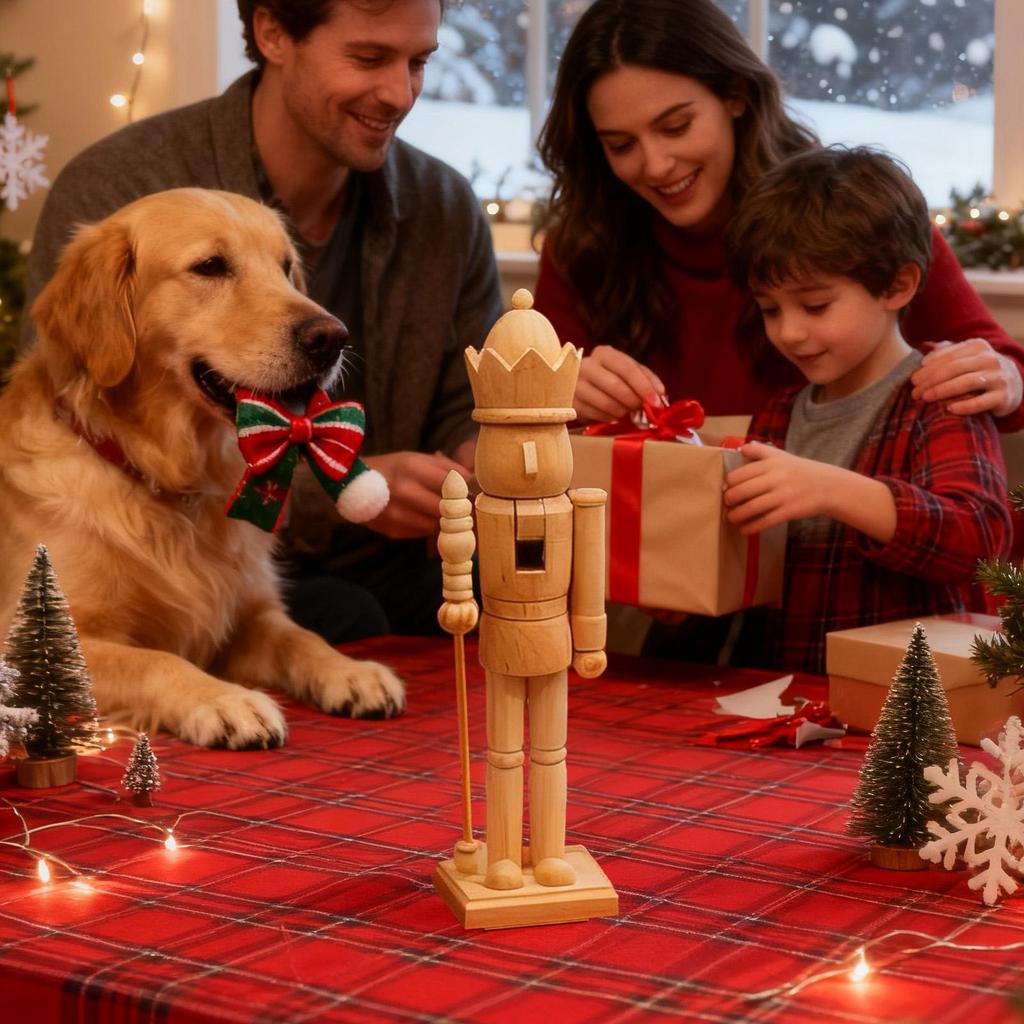 Nutcracker Ornaments 38cm Wooden Classic Figure Christmas Wood Tabletop Nutcracker For Holiday Party Kitchen Shelf Bedroom