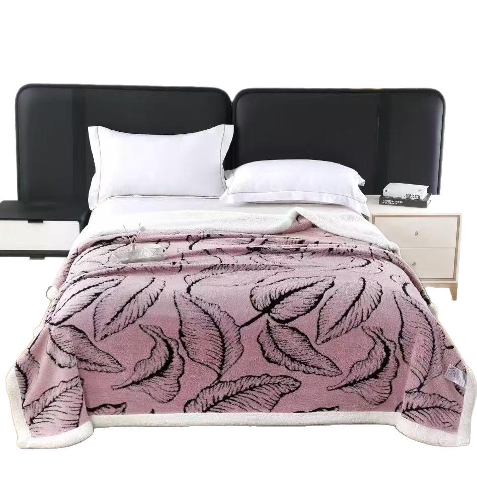 New Double-Layer Leaf Jacquard Lambswool Throw Blanket