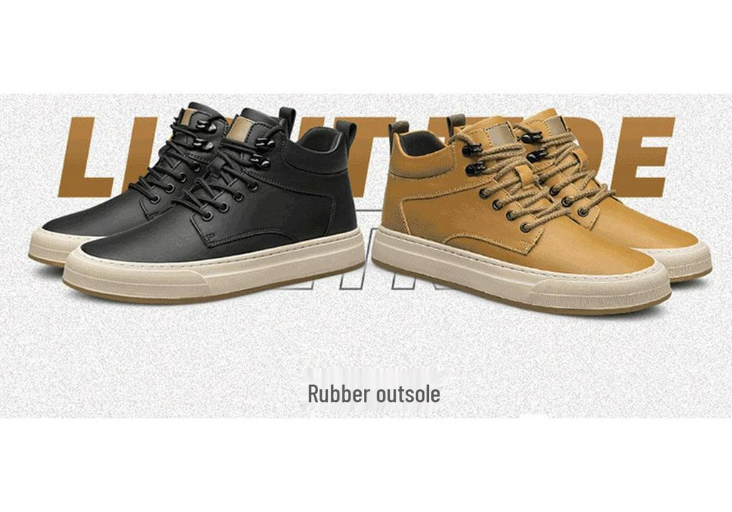 Men's Autumn Invisible Height-Boost 8cm Breathable Cowhide 6-Hole Mid-Top Shoes, British Style Sports Casual Board Sneakers