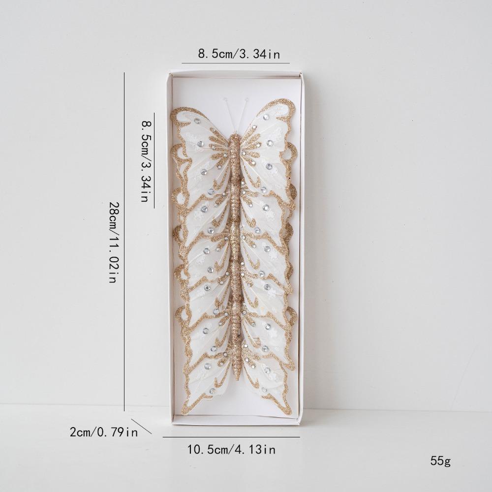 6 шт. Пластиковые искусственные бабочки Декор DIY Подвесное украшение Рождественские блестящие бабочки Шампанское Серебристый Синий Розовый