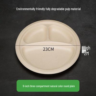 Disposable 9-inch Three-Compartment Round Paper Plates