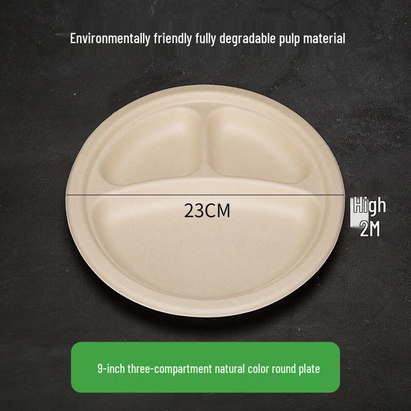 Disposable 9-inch 3-Compartment Round Paper Plates