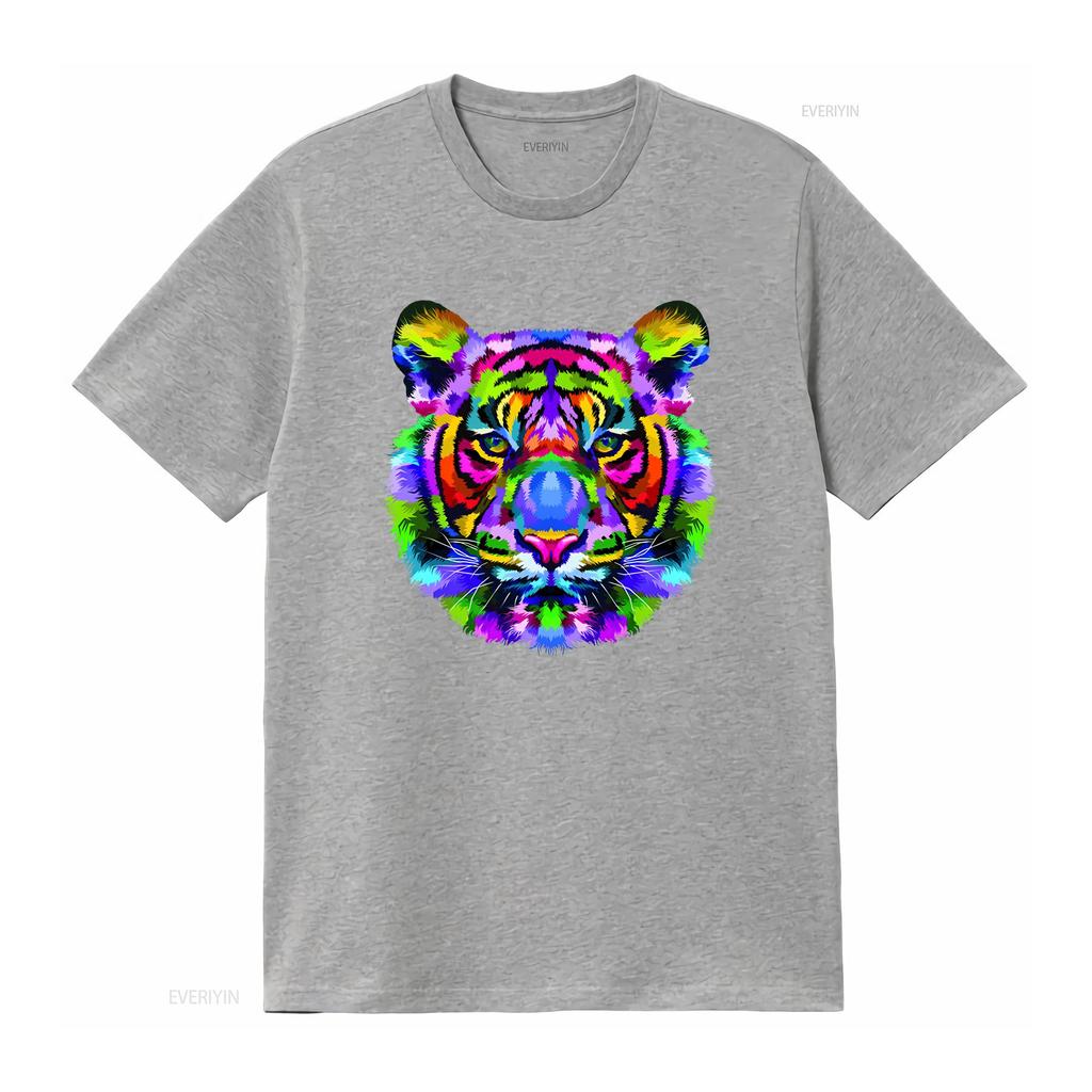 Tiger Face Neon T Shirt Wild Life Animal Rave Music Unisexs Vintage Washed Soft Fashion Comfortable Stylish Slightly