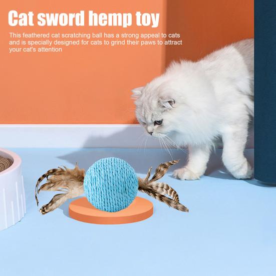 Yousheng Cat Sisal Scratching Ball Toy Interactive Anti-Bite Sounding Toy Cat Scratcher Sisal Ball with Feather Pet Supplies for Kitten Teeth Cleaning