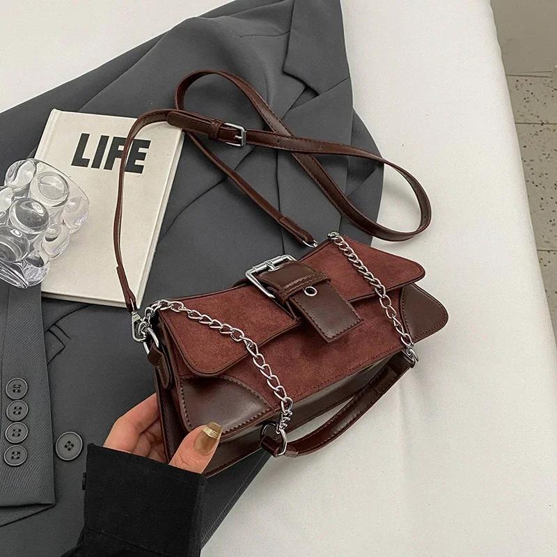 Women's   Leather Armpit Shoulder Bags Fashion Contrasting Colors Chain Crossbody Bag
