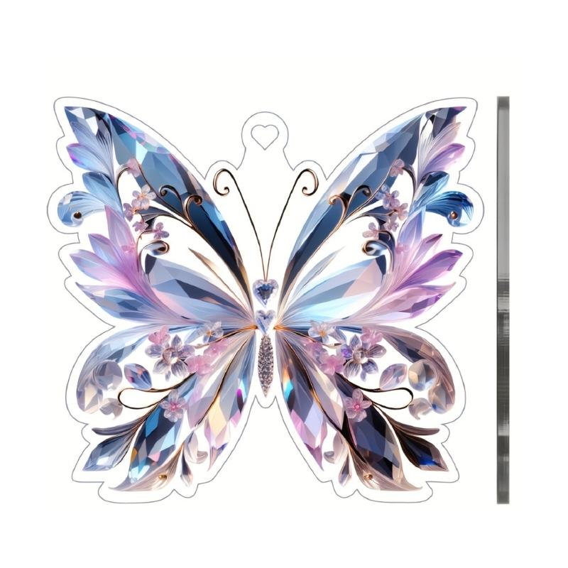 Farbenfroher Acryl Schmetterling Anhänger mit Kristallähnlichem Detail 2D Flaches Ornament für Auto Rückspiegel und Fensterdekoration