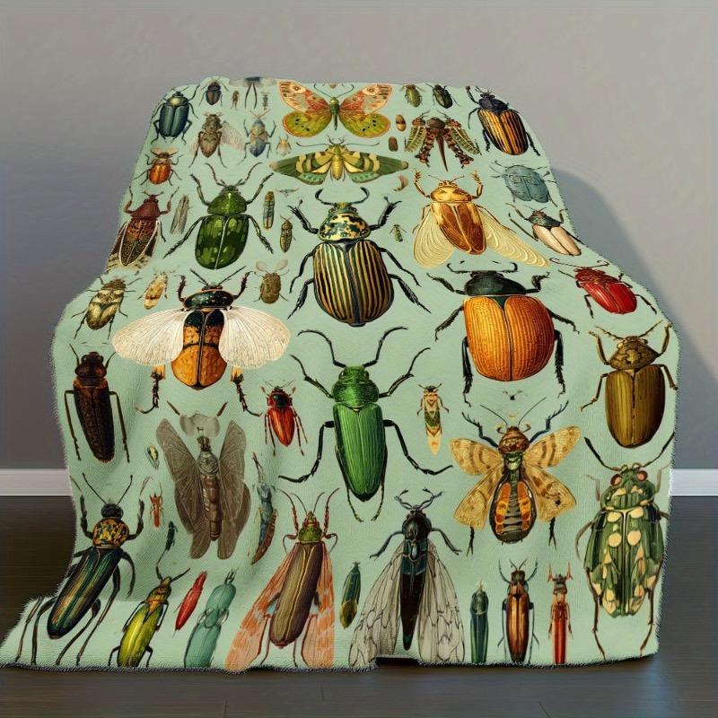 1 Piece of Retro Style Insect Series Flange Velvet Blanket - College Style Digital Printing Soft and Versatile for All Seasons