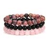 3Pcs Natural Stone Bracelet 8mm Rhodonite Rose Pink Quartzs Amethysts Hematite Bracelets For Women Men Zircon