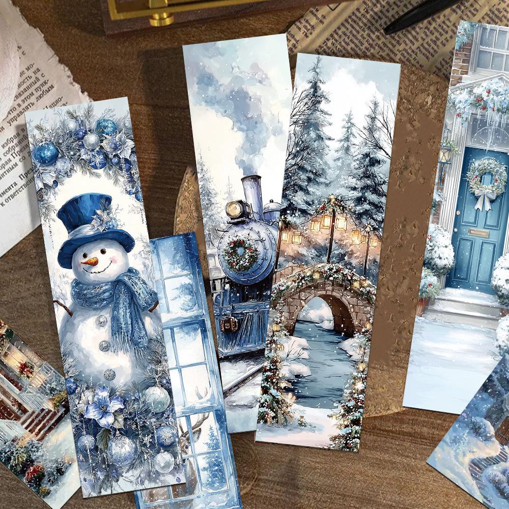30-Pack Blue Christmas Winter Cartoon Bookmarks - Perfect Back-to-School Gifts
