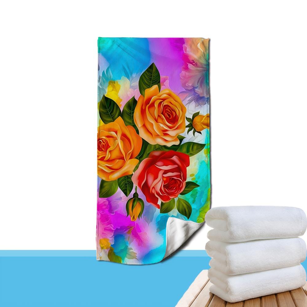 

Colorful Rose Floral Beach Towel Vibrant Flower Garden Art Quick-Dry Sand-Free Microfiber Bath Towel for Pool, Travel and Summer W40*H60(CM)