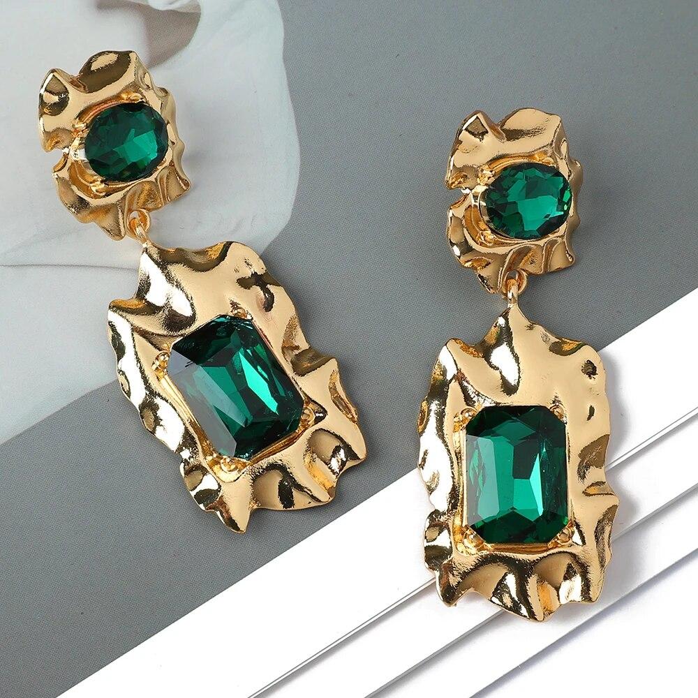 

Модные глянцевые металлические инкрустации, блестящее стекло, очаровательный декор, большие висячие серьги для женщин, роскошный дизайн, ювелирные аксессуары для свадебной вечеринки