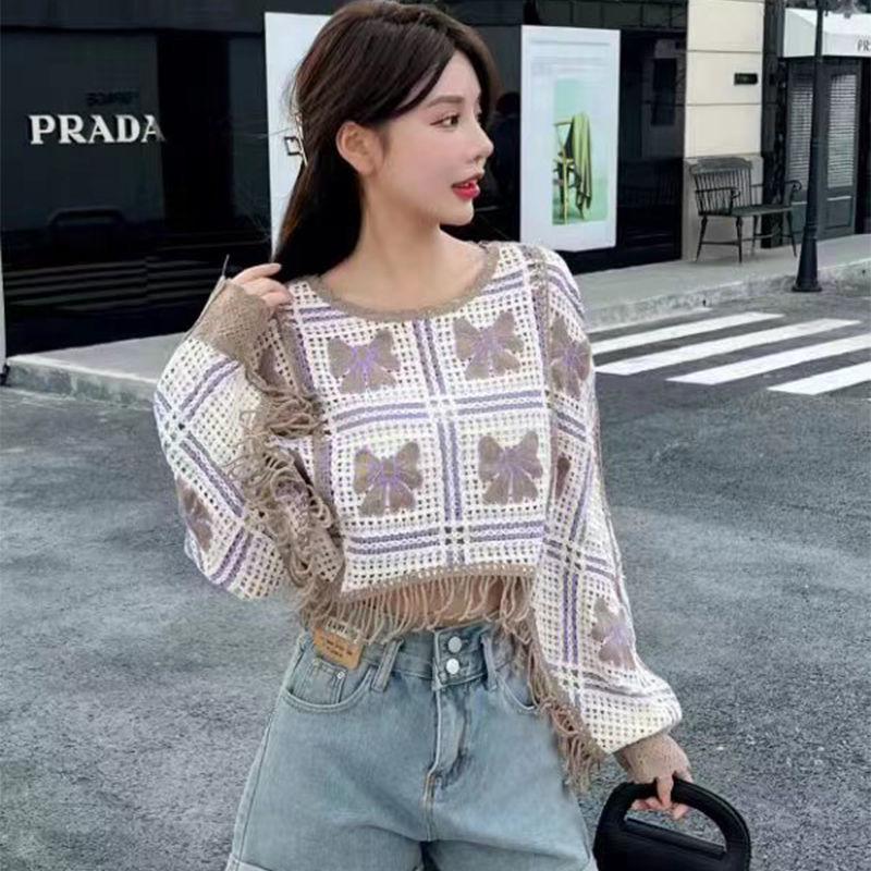 Spring & Autumn Crocheted Tassel Cardigan - Women's Long Sleeve Knit with Hollow Design