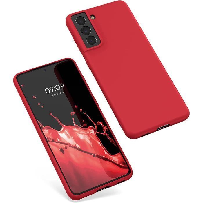 Coque Silicone - Samsung - Galaxy S21 - Rouge - 2 Verres Trempés - Protection Anti-Choc