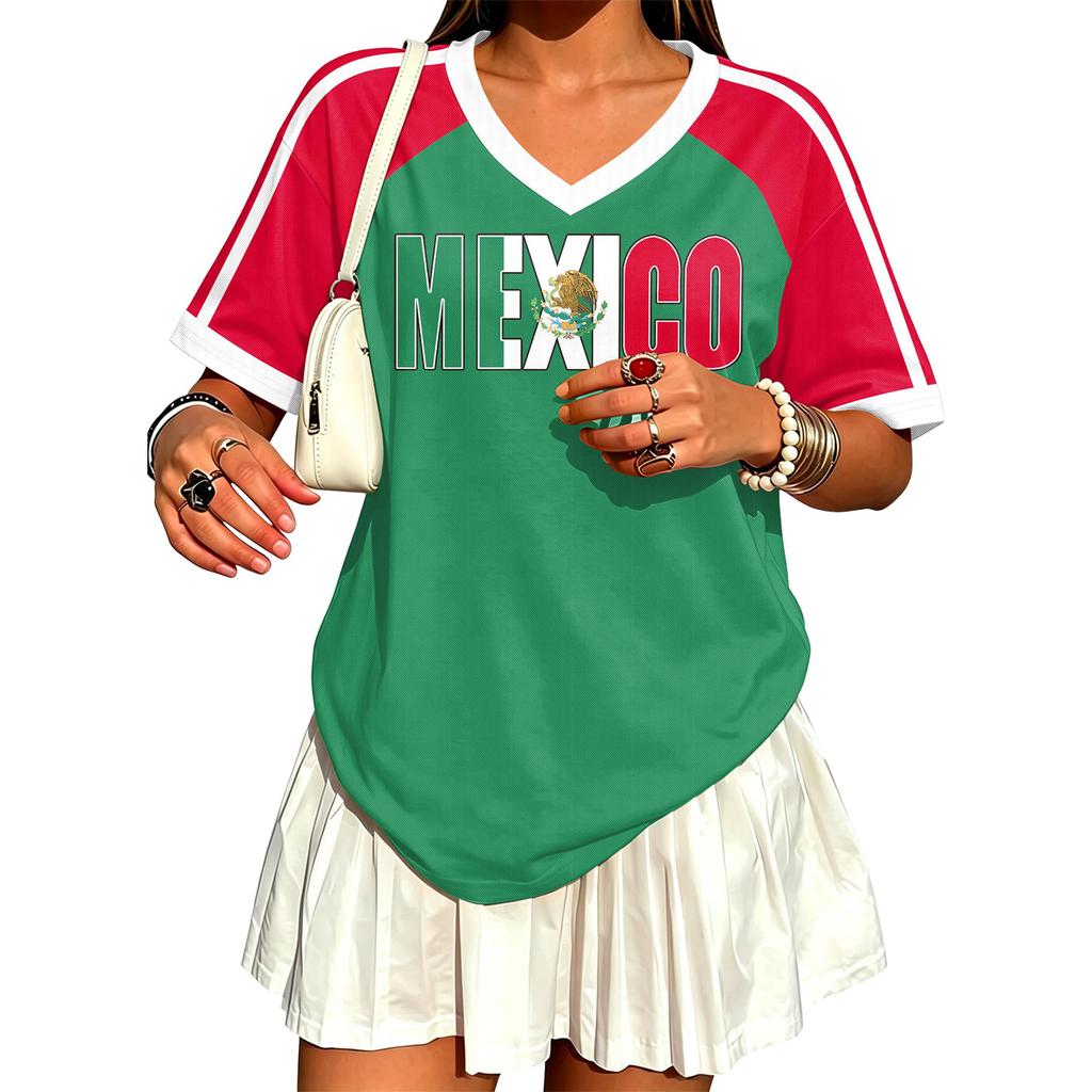 Womens Soccer Jersey V Neck Fan Shirt Y2K Style Short Sleeve Athletic Top Loose Fit Breathable Fabric