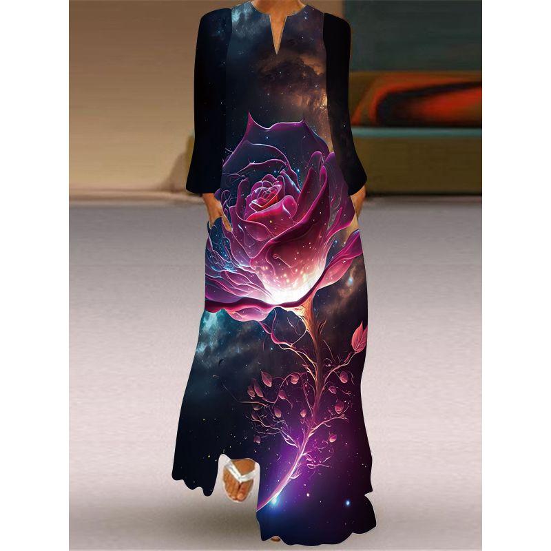 Long Sleeve Dress Good Luck Koi Pattern Print Dress Stage Show Performance Wear Travel Photography Clothes