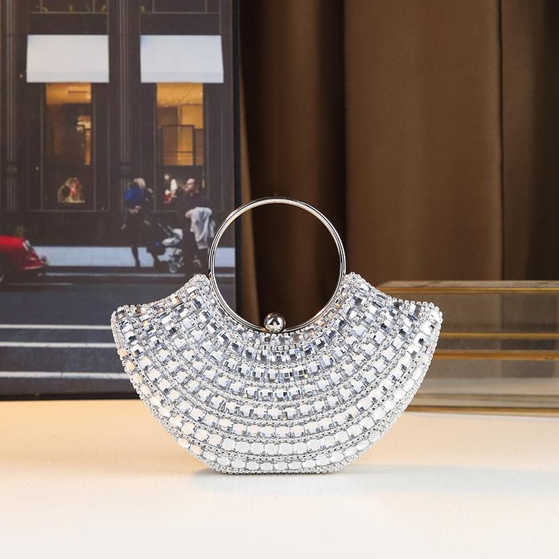 Anillo de Diamantes Tachonado de Alta Gama de Moda para Socialité, Vestido de Noche, Bolso de Mano para Banquetes, Bolso de Cadena de un Solo Hombro Elegante y de Moda