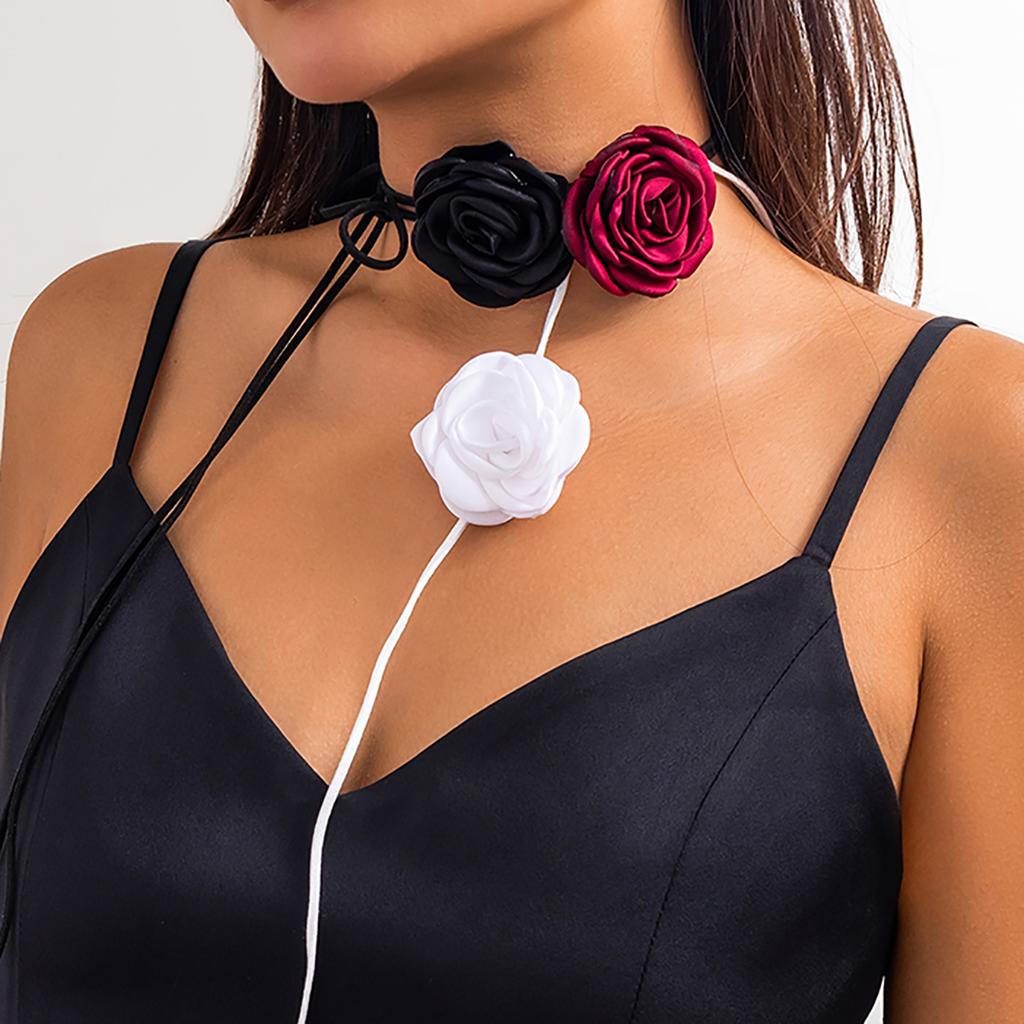 Long Lace-up Rope Chain with Big Flower Choker Necklace for Women Elegant 3 Pcs Separable Collar On Neck 2026 Fashion Jewelry