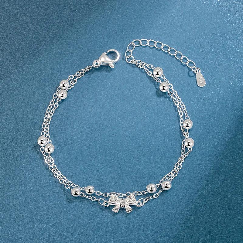 100% Solid 925 Silver Metal Bracelets for Women Men Adjustable Beads Handmade Simple Birthday Christmas Gift