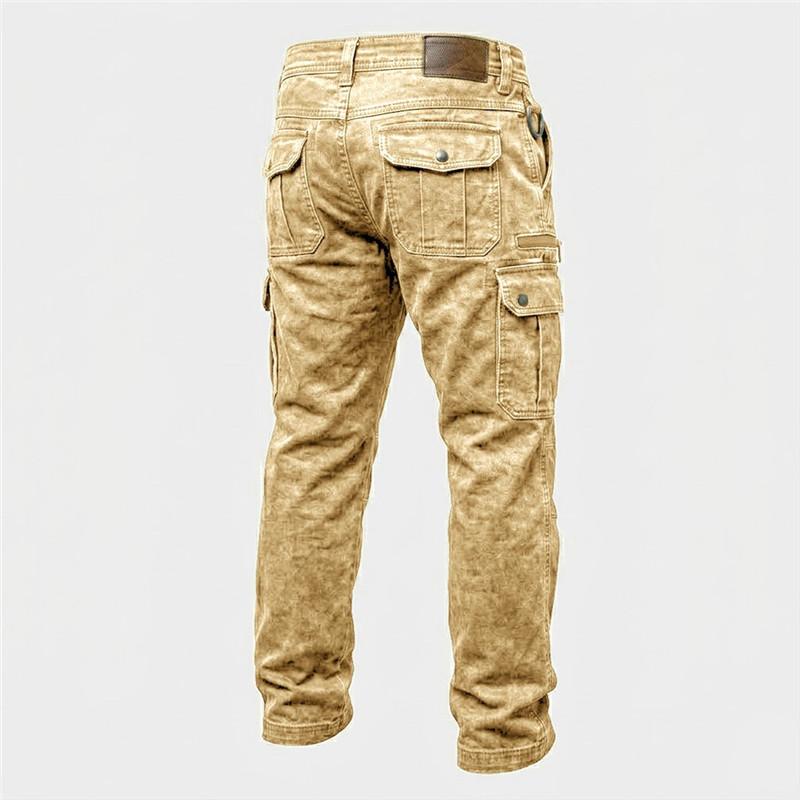 Herren Multi-Taschen Denim Cargo-Hose Vintage Gewaschen Gerade Arbeits Hose D-Ring Taille Outdoor Freizeit Hose