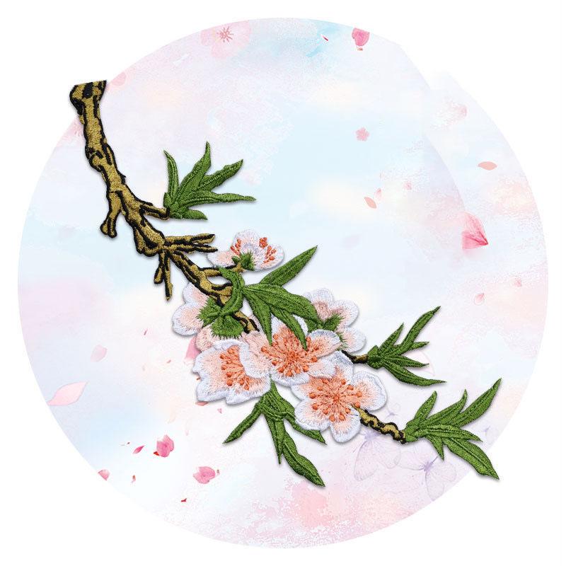 1 Pezzo Toppa Termoadesiva Ricamata Ramo di Fiori di Pesco Rosa Giallo Adesivo per Abbigliamento Borsa Decorazioni Fai da Te Accessori Applicazione