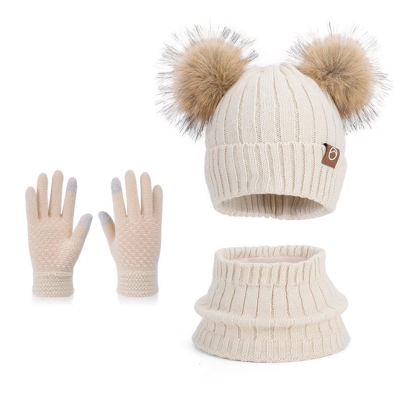 Children's Winter Knit Set: Pom-Pom Hat, Fleece-Lined Gloves, and Scarf for Boys and Girls