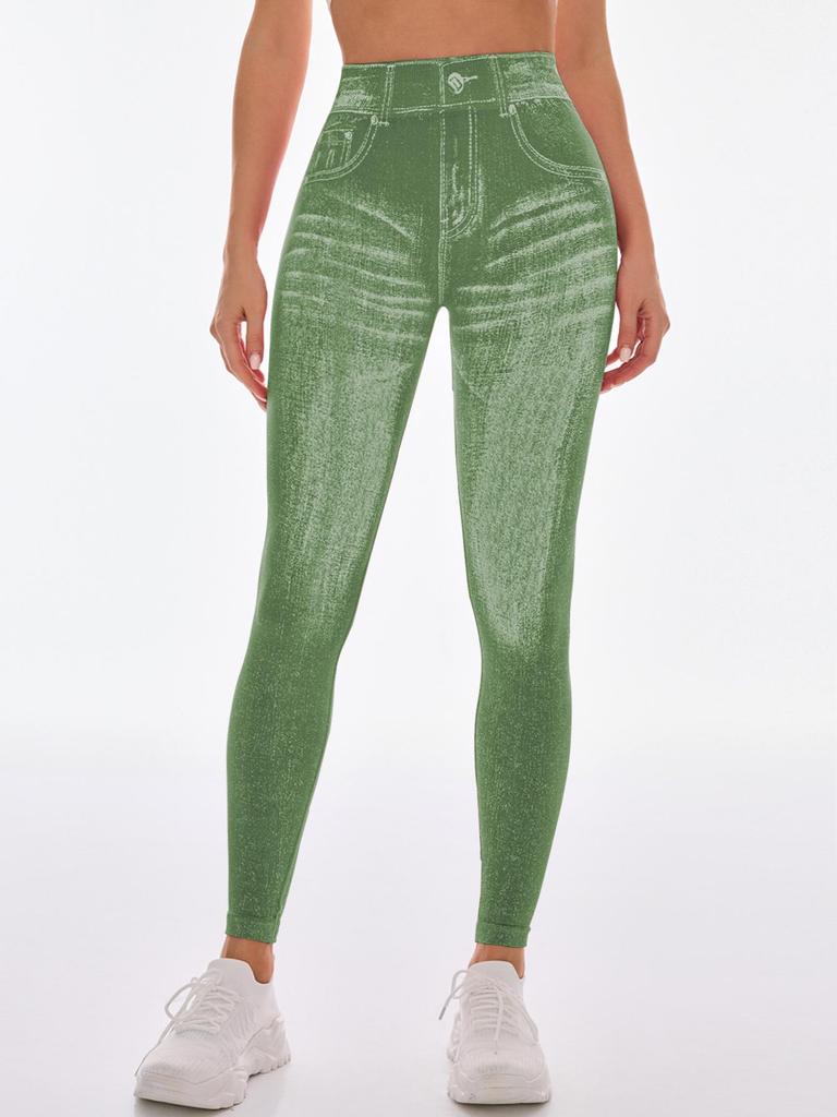 Nahtlose High-Waist Po-Lifting Yoga-Hose für Damen - Schnelltrocknend, Schlankmachend, Enganliegend im Denim-Stil für Laufen & Fitness
