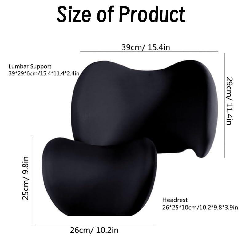 Car Headrest & Lumbar Support Cushion Kit, Ergonomic Driving Fatigue Relief Seat Memory Foam Neck Back Rest Pillows