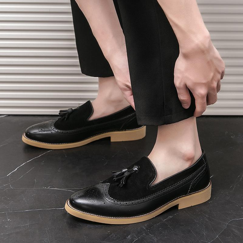 

Men s shoes large size new casual leather shoes fashion trend one pedal brock pointed leather shoes men s wedding shoes 38