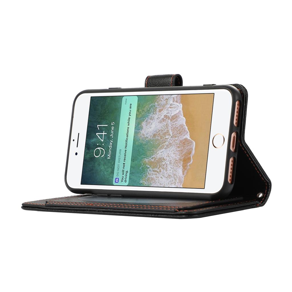 For iPhone SE (2022)/SE (2020)/7/8 4.7 inch Cell Phone Case PU Leather Wallet Cover with 2 Straps