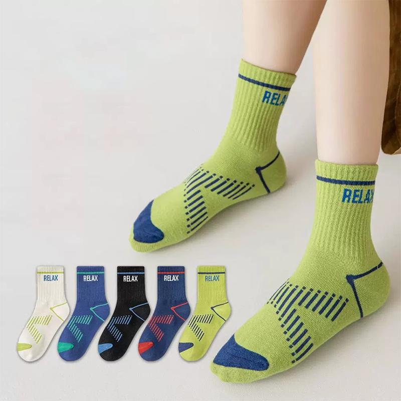 5 Pairs Kids Cotton Socks Spring Autumn Mid Length Soft Comfortable Cartoon Boy Girl Breathable Student Socks