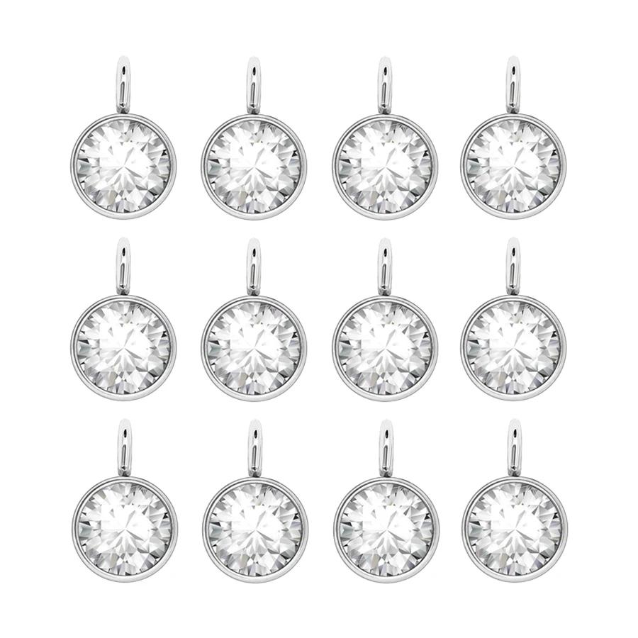 144Pcs/Lot Birthstone Necklace Pendant Jewelry Making Rhinestone Stainless Steel Charms For Women Earrings DIY Accessories Gift