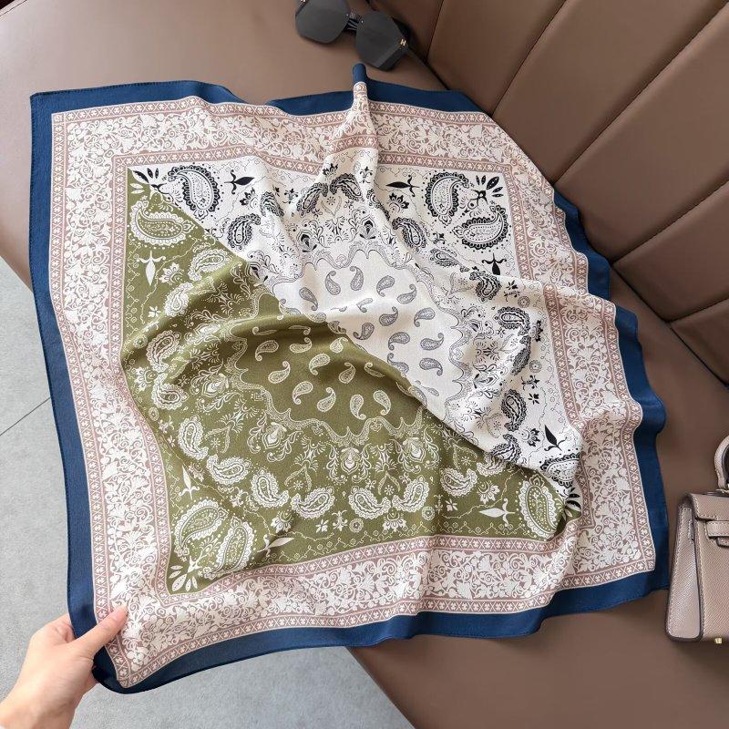 Retro mocha coffee silk scarf double crepe square scarf 111 mulberry silk high-end neck summer new silk scarf