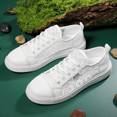 Summer New White Shoes Women's Shoes Versatile Breathable Single Shoes Hollow Mesh Sports Board Shoes Mesh Shoes Thin Edition