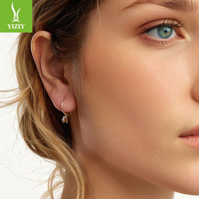 S925 Whole Body Sterling Silver, Kitten Ear Hook, Simple Niche Cute Animal Earrings Female Cross-Border